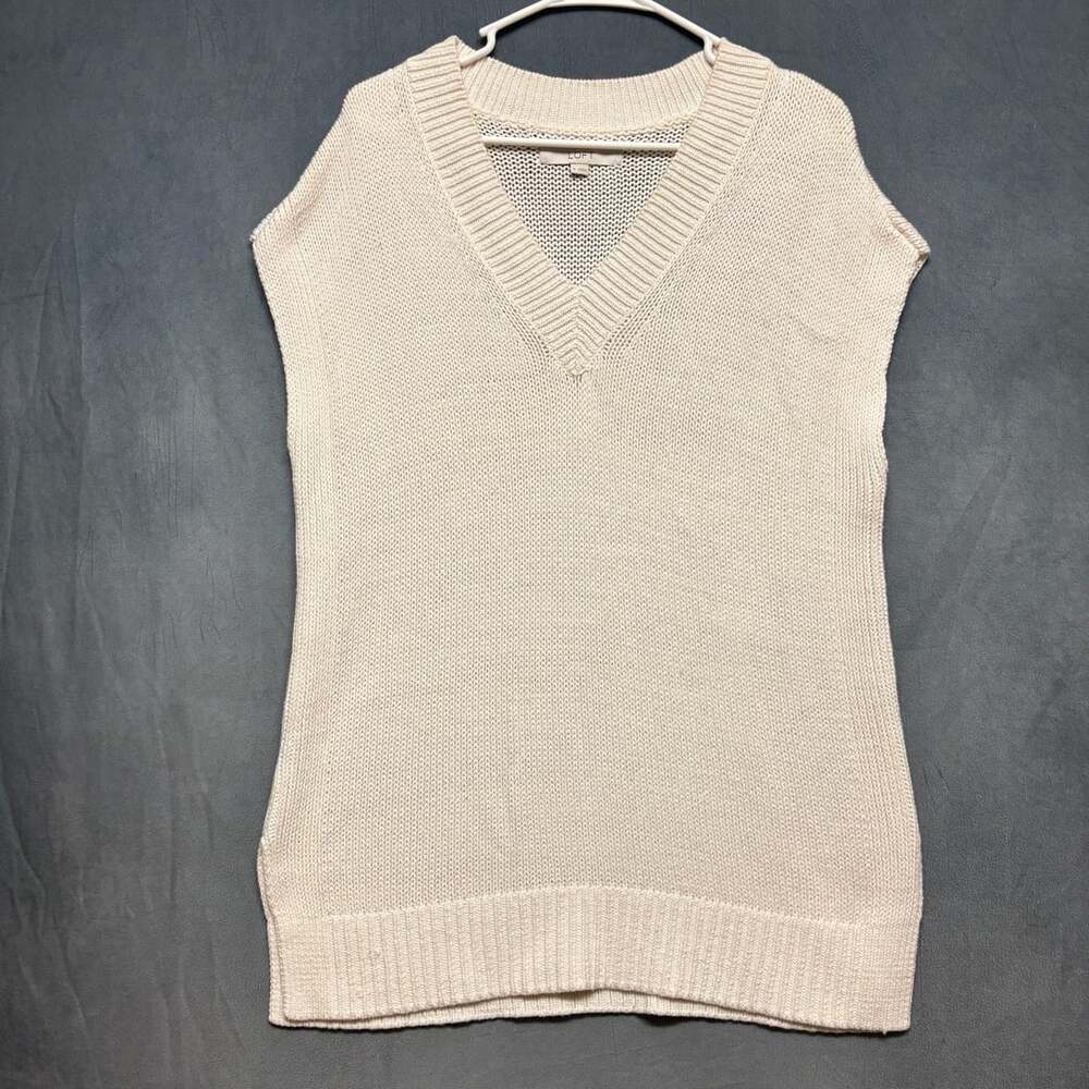 Loft V-Neck Sweater Vest Size M White Cotton Blend Pullover Womens oversized